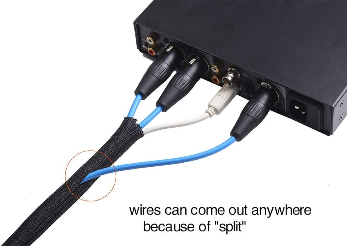 10Ft - 3/8 Inch Cord Protector Wire Loom Tubing Cable Sleeve Split Sleeving for USB Cable Power Cord Audio Video Cable – Protect Cat from Chewing Cords - Black